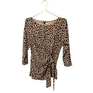 Ann Taylor spotted animal print faux tie blouse size small